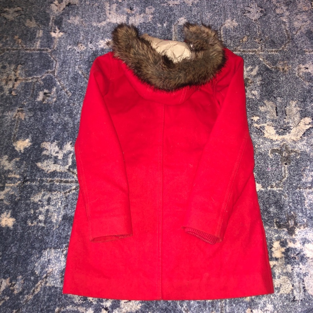 Abercrombie Red Wool Fur Hooded Parka - Sz XS - Picture 5 of 14